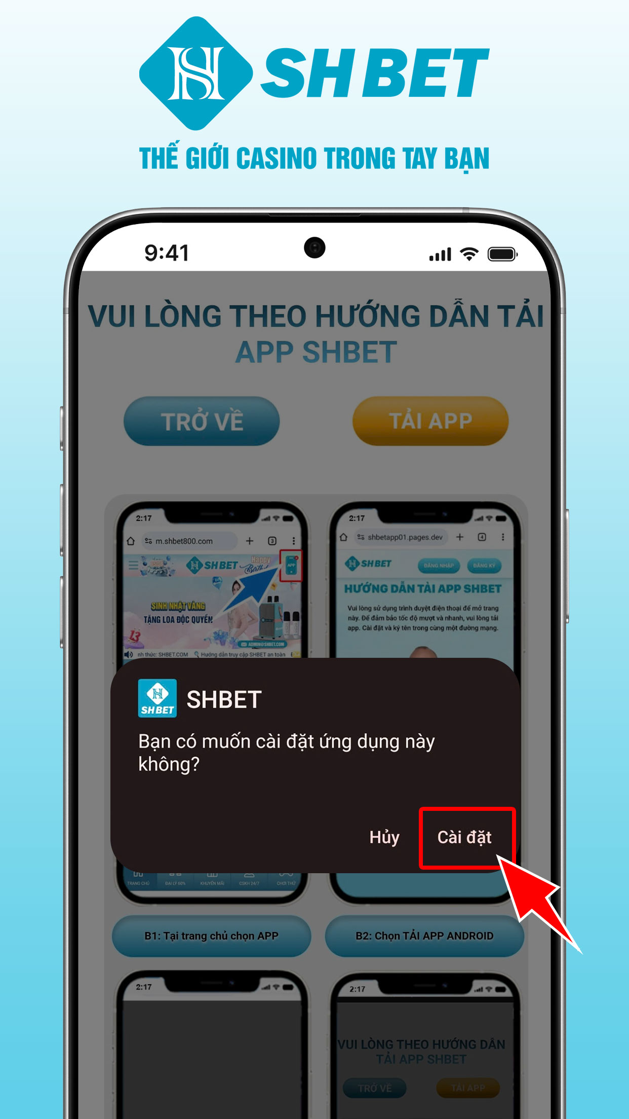 SHBET - Hướng dẫn tải app trên điện thoại di động
